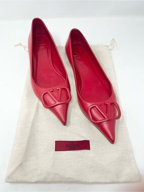 Valentino Garavani Vlogo Red Leather Pointed Toe Flat size 40.5 EU 10 US
